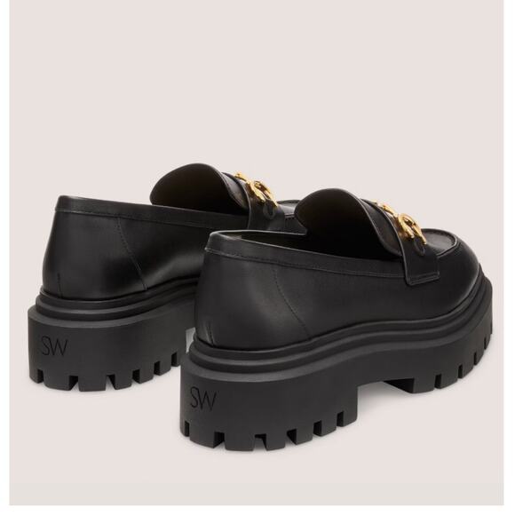 Stuart Weitzman Owen Buckle Ultra Lug Loafer Black Leather Size 7B NWT - Picture 11 of 14